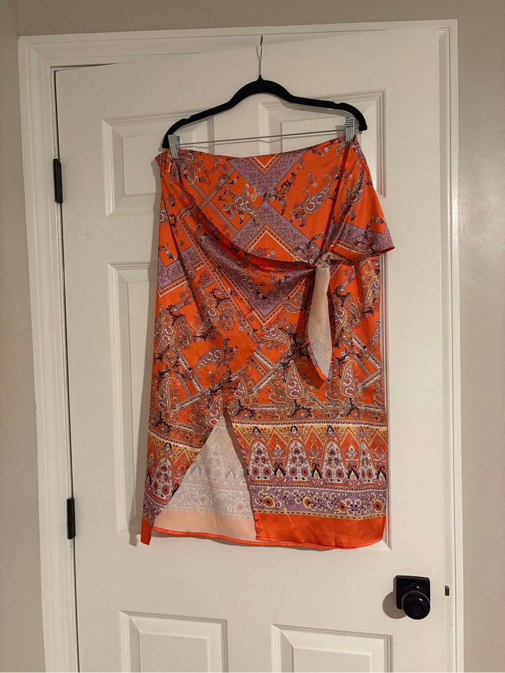 Women’s Orange Paisley Midi Wrap Skirt